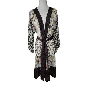 Vince Camuto Mixed Print Cheetah Kimono Duster One Size Floral Dark Romance Boho